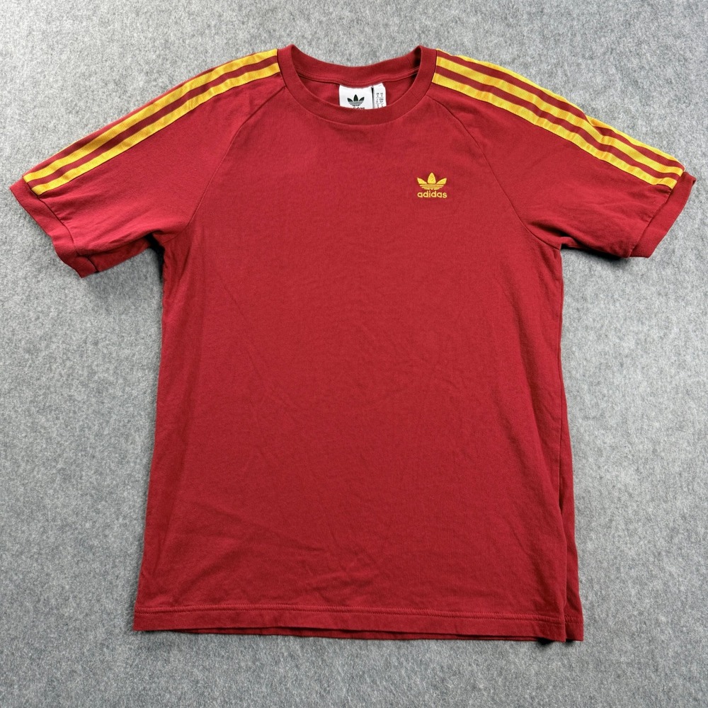 Adidas Originals Mens Size S 3-Stripes California T-Shirt Red Yellow Trefoil